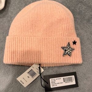 Blush/Peach beanie hat with stones! NWT